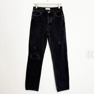 Abercrombie Denim The Ankle Straight Ultra High Rise Distressed Jeans Black 28